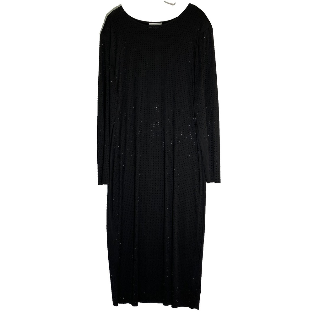 Gibson Latimer Dress‎ Womens XXL Black Rhinestone Maxi Long Sleeve Jersey Shift